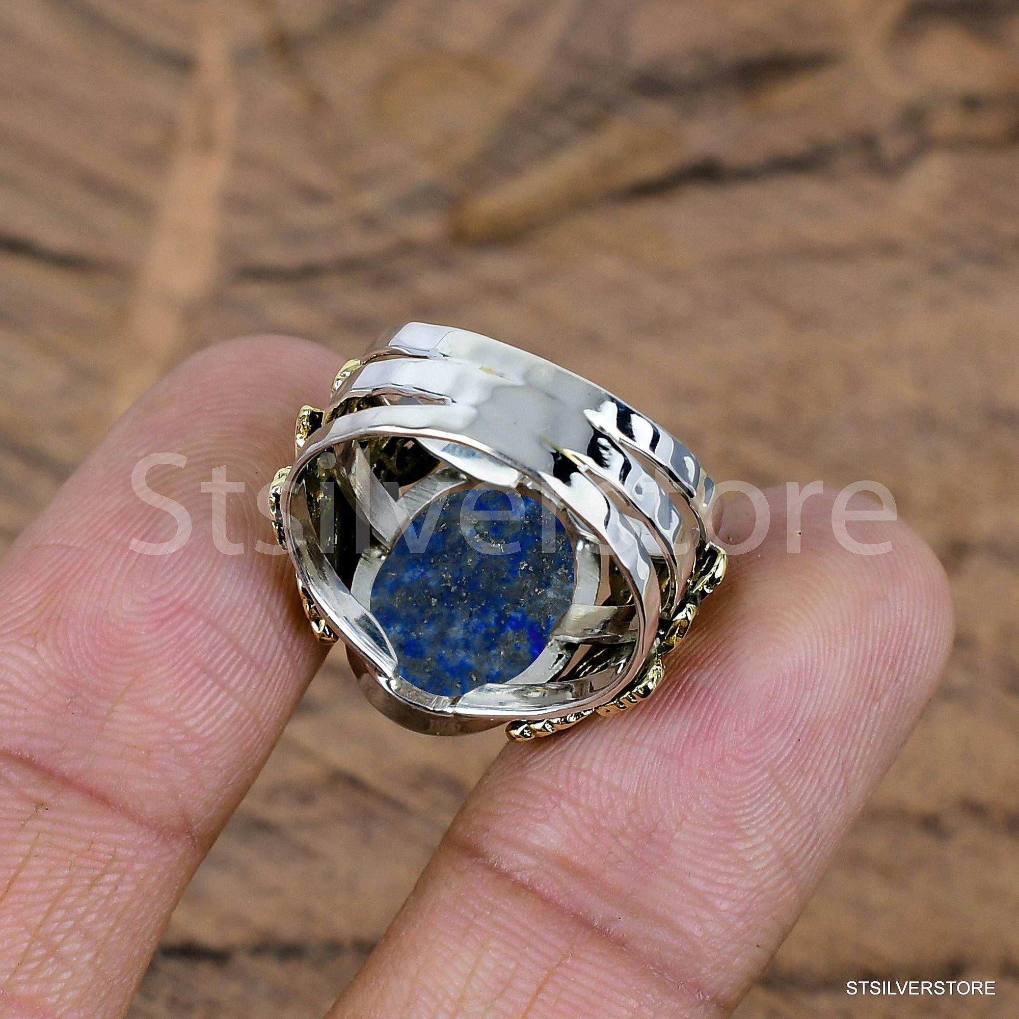 アフガニスタン産ラピスラズリのリング：ツートンカラーのスターリング