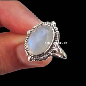 Rainbow Moonstone 925 Sterling Silver Gemstone Ring Handmade Artisan Ring Oval Stone Ring Dainty Promise Ring Birthstone Ring Customize Ring