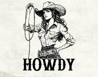 Western Howdy PNG, Vaquera PNG, Diseño de sublimación, PNG de moda, PNG vintage, PNG rockero, PNG occidental, PNG vaquero, SVG de vaquera