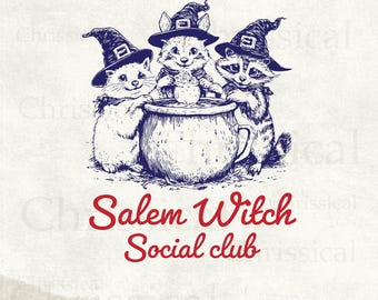 Salem Witch Shirt PNG, Trendy Vintage Retro Halloween Social Club Witch Brew PNG SVG Shirts, Tote Bags Sublimation Files, Salem Girls Trip