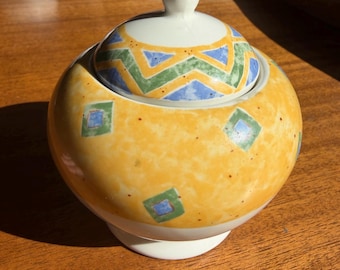 Vintage Jeff Banks London Sugar Bowl – Geometric Ceramic Lidded Pot