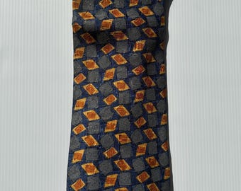 Corbata de seda vintage Ermenegildo Zegna – Diseño geométrico abstracto azul, naranja y mostaza – Hecha en Italia