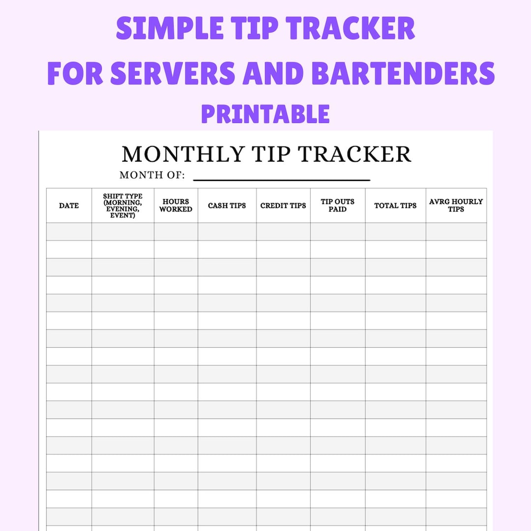Table Tip Tracker Bartender Tip Tracker Printable PDF, Server Income Log Sheet, Shift ...
