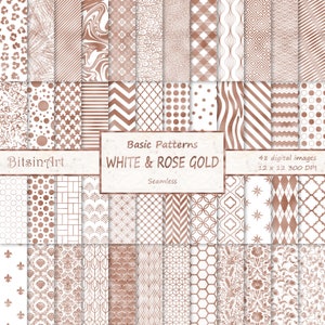 White and Rose Gold Seamless Patterns,Seamless White & Rose Gold Digital Paper,Rose Gold Foil Patterns,Scrapbook Paper,Rose Gold Backgrounds