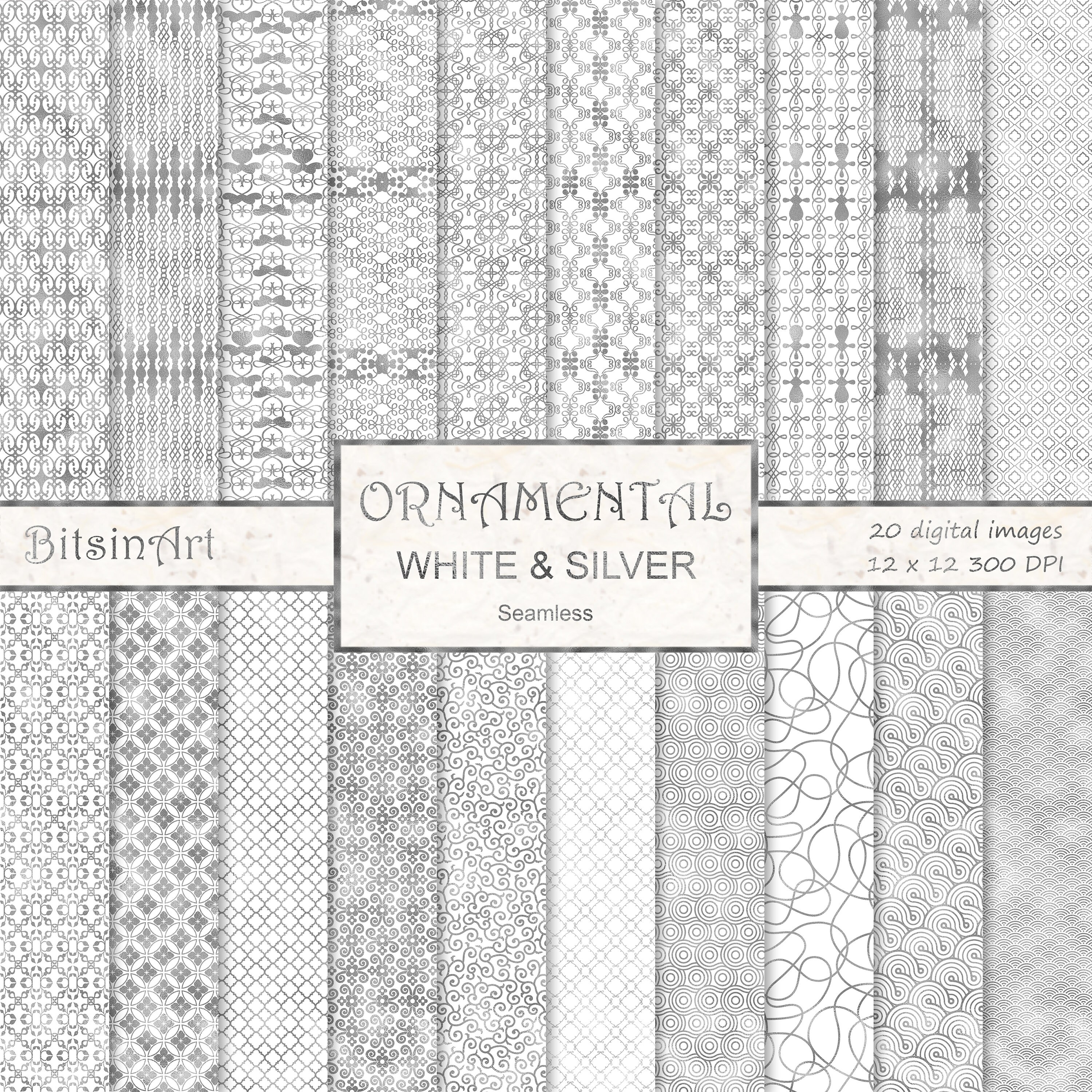 Ornamental White and Silver Seamless Patterns, Seamless Ornamental ...