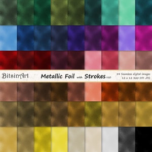 Metallic Foil with Strokes Seamless Textures, Seamless Foil Digital Paper, Shiny Seamless Metallic Patterns, 54 colors, V1D