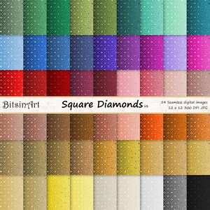 Textures sans couture de diamants carrés, papier numérique de diamant sans couture, motifs métalliques sans couture brillants, feuille de carrés de diamant brillant 54 couleurs, V3
