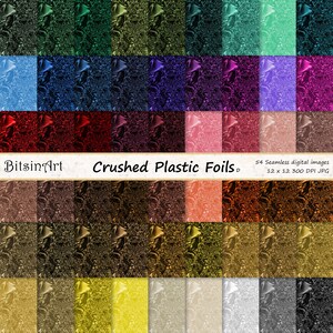 Textures sans couture de feuille de plastique écrasée, papier numérique broyé de feuille sans couture, motifs métalliques en plastique sans couture brillants, 54 couleurs, D
