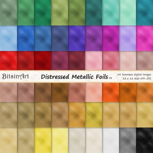 Textures sans couture en feuille métallique en détresse, papier numérique en feuille sans couture, motifs métalliques sans couture brillants, 54 couleurs, V2