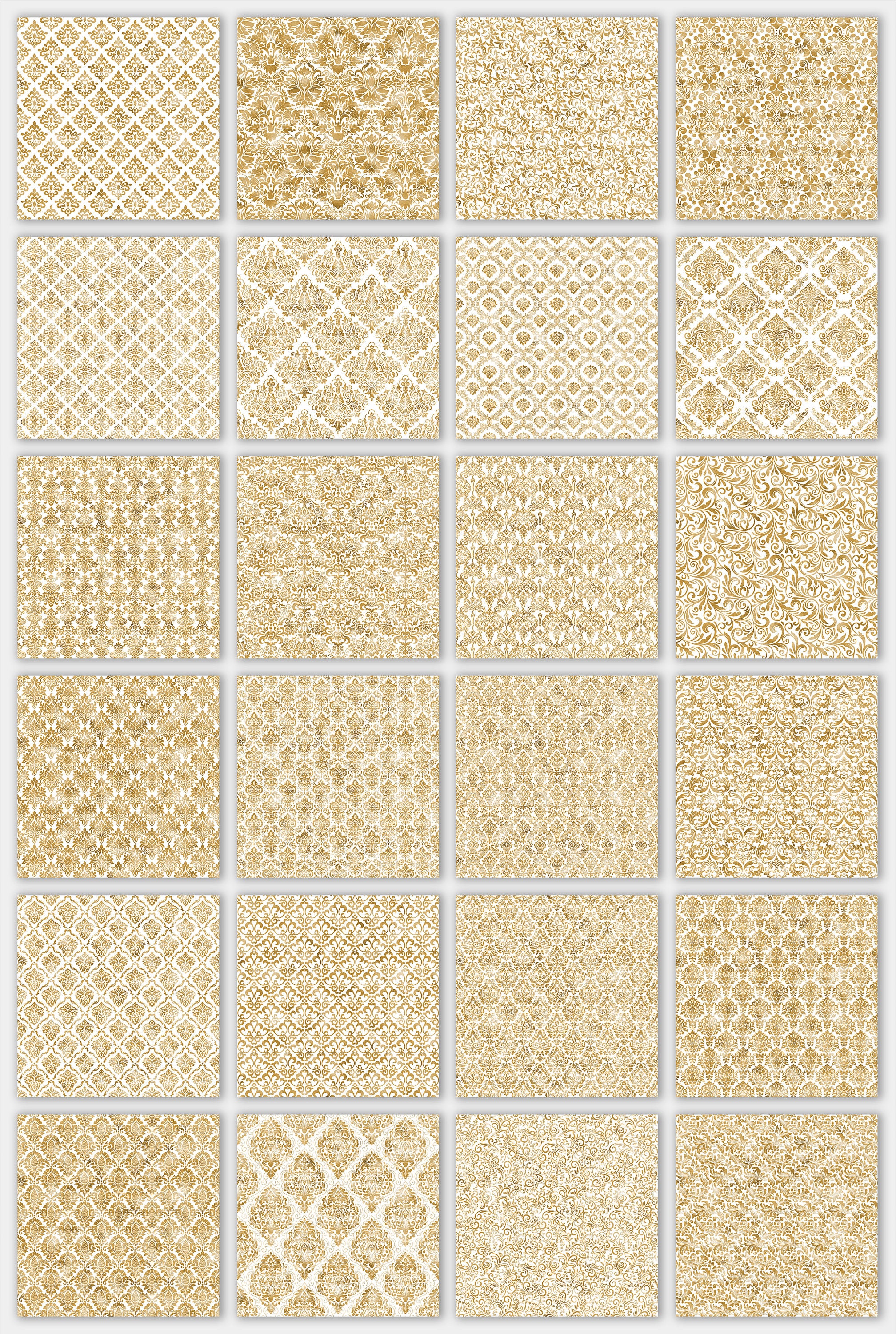 Damask White and Gold Seamless Patterns, Seamless Damask Digital Paper ...