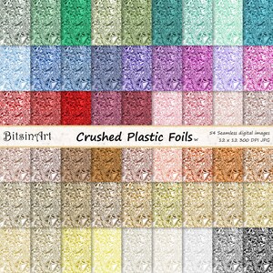 Textures sans couture en feuille de plastique écrasée, papier numérique écrasé en feuille sans couture, motifs métalliques en plastique brillant sans couture, 54 couleurs, W