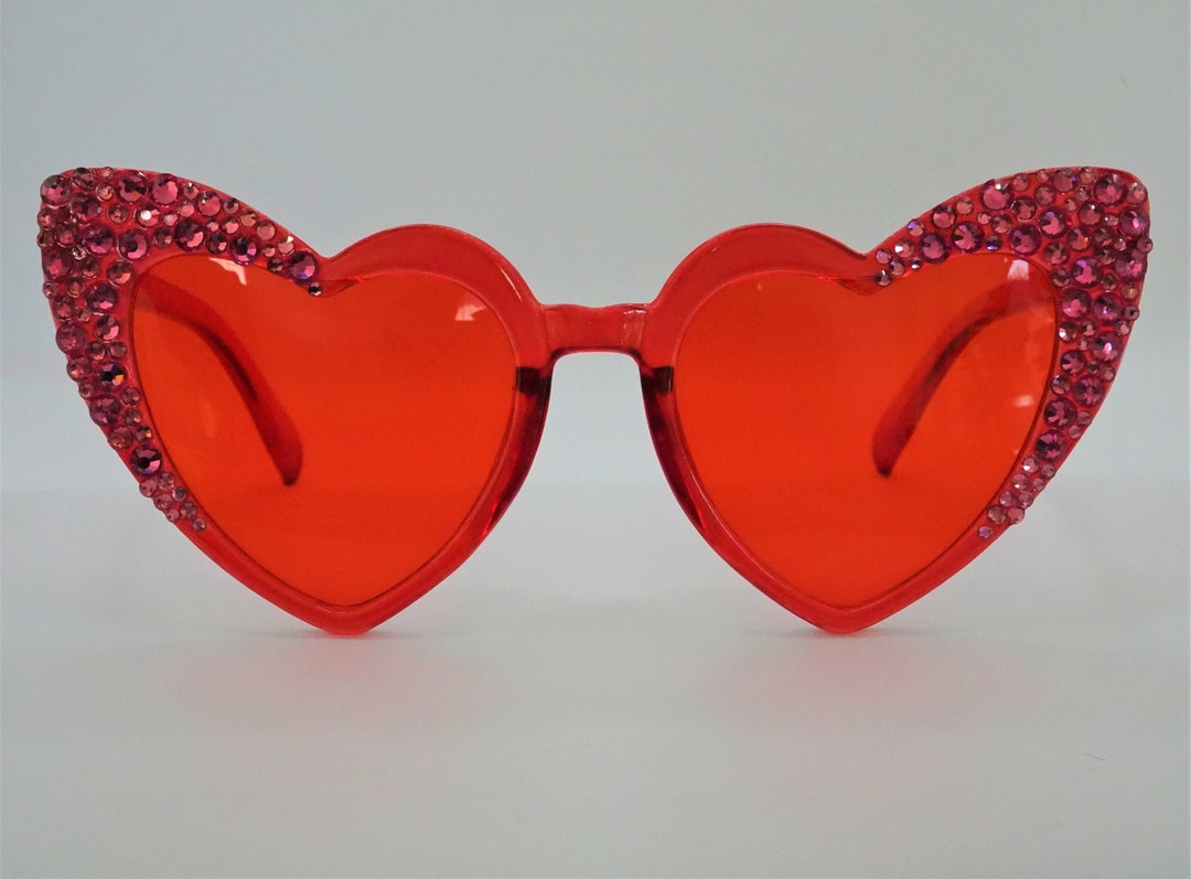 Red Heart Glasses With Hot Pink Crystals Etsy