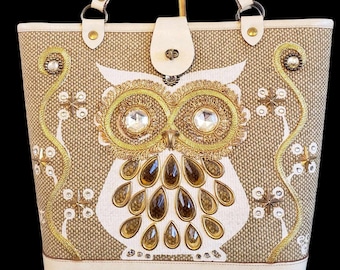 Enid Collins of Texas  1967 Night Owl Canvas Tote - Gorgeous Neutral