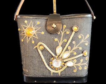 Enid Collins of Texas - 1968 Fine Feathers - Black & Gold Mini Tote