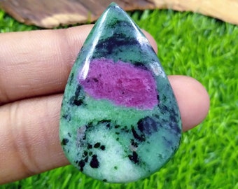 Pear Ruby Zoisite Cabochon, Natural Loose Gemstone (45x29x5mm)