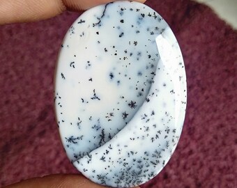 May include: White oval cabochon with black dendritic inclusions. The stone has a swirling pattern of black dendrites on a white background.
