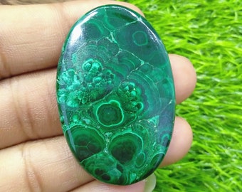 Green Malachite, Natural Malachite Oval Shape Gemstone, Malachite Cabochon, Loose Malachite for Jewelry Making, 84Cts. {45x30x5mm}