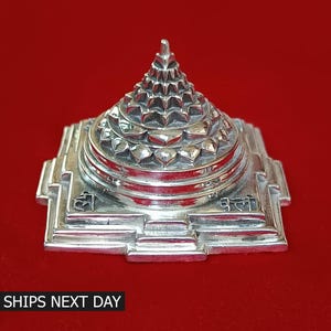 Silver Shri Yantra, Sacred Geometry, Holy Divine Yantra, Meru Pyramid, Silver Laxmi Yantra for Wealth and Prosperity
