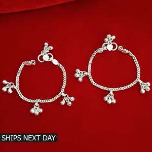 Baby Bells Anklet 925 Sterling Silver, Indian Traditional Silver Handmade Baby Payal with Amazing Noisy Jingle Bell, Unisex Kids Jewelry