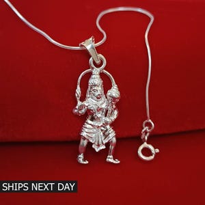 Lord Hanuman Necklace Handmade 925 Sterling Silver Necklace Hindu God Hanuman Pendant for Men and Women