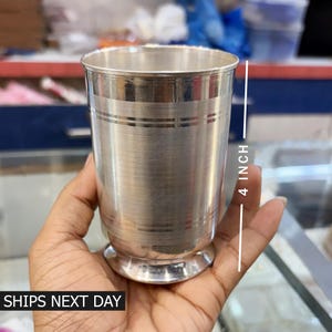 Pure Silver Handmade Water Milk Glass Tumbler Cups, Silver Utensils Gift
