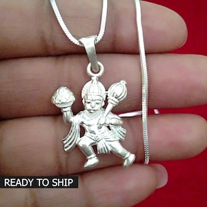 Silver Lord Hanuman Pendant Necklace, God Hanuman Locket for Men and Women