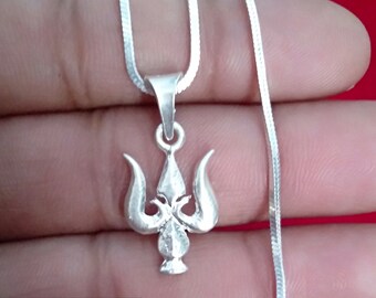 Sterling Silver Lord Shiva Trident Pendant, Divine Trishul Locket