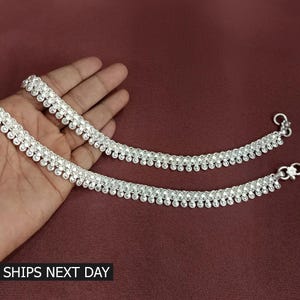 Pure Silver Handmade Women Anklet Pair Indian Silver Payal