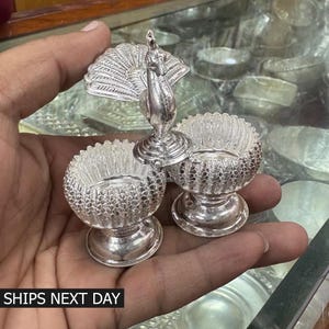 Handmade Pure Silver Tilak Bowl Set Home Temple Pooja Article