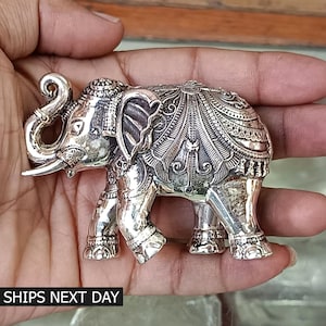 Pure 925 Sterling Silver Elephant Customized Sculpture Upper Trunk Elephant Statue Blessing Elephant Good Luck Gift Elephant Figurine