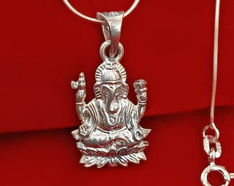 Halsband i sterlingsilver med Ganesha-hänge, hinduiska gudsmycken