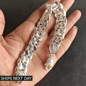 9&quot; Solid Italian 925 Sterling Silver Cuban Link Chain Bracelet Men&#39;s Silver Heavy Curb Link Bracelet