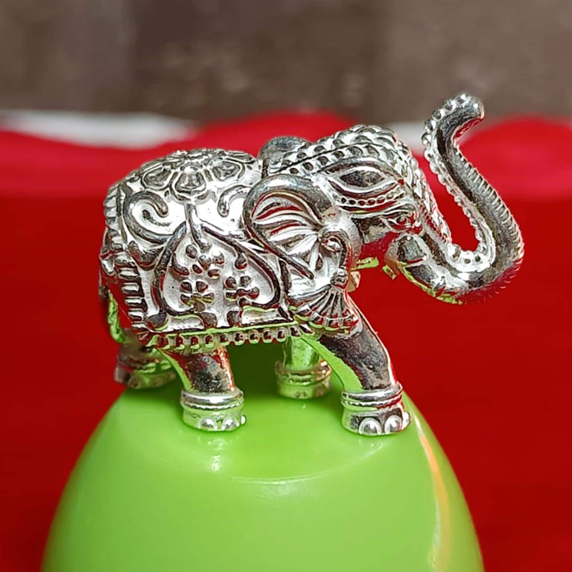 925シルバーの象の像、鼻を上げた象の置物、祝福の象の彫刻