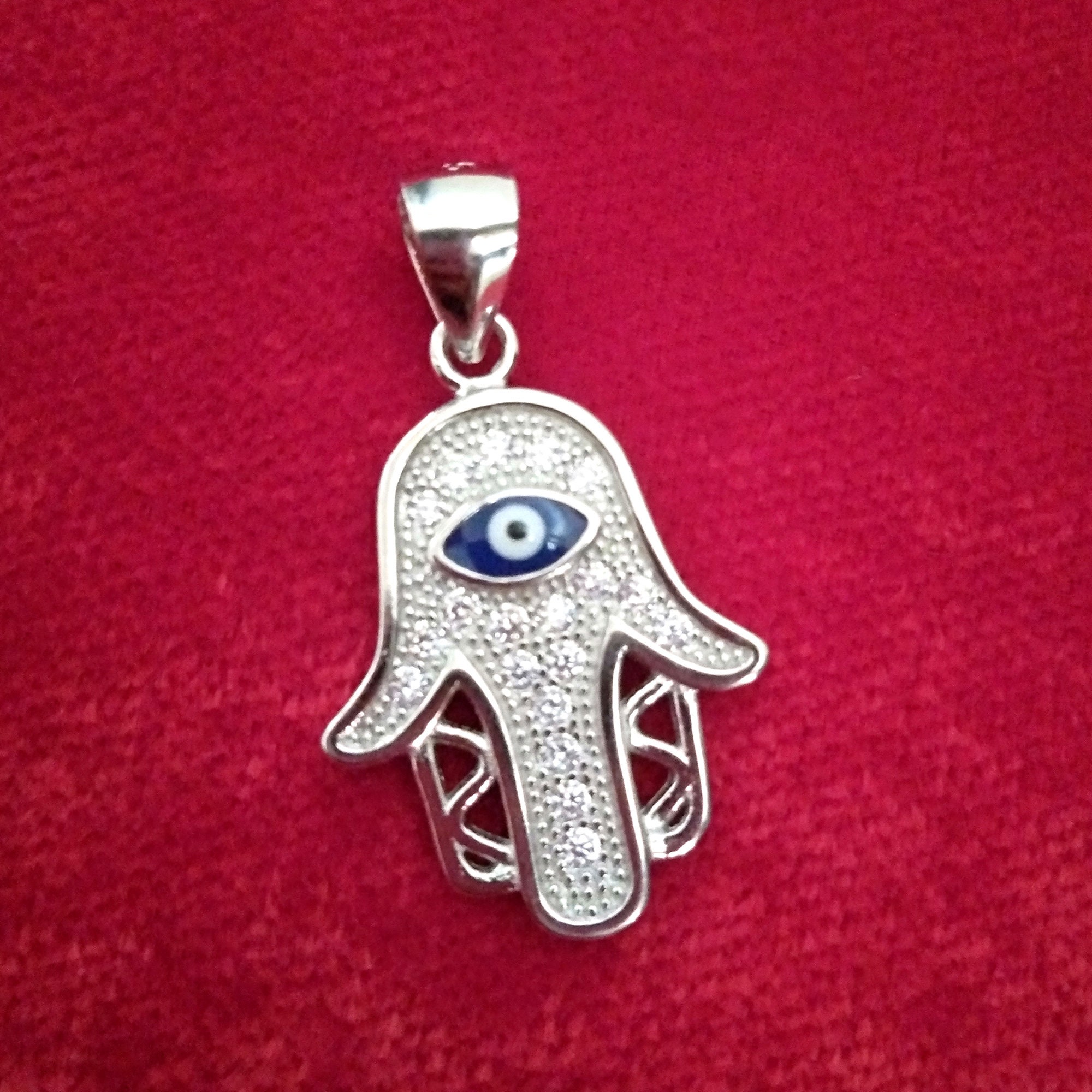 VIOLET AMULETTE HAMSA contre MAUVAIS ŒIL collier argenté
