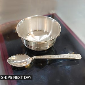 Pure 999 Silver Bowls and Spoons Serving Dishes, Baby Food Serving Utensils, Baby Silver Bowl with Spoon