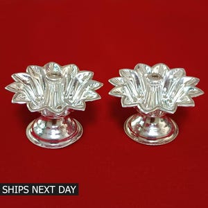 925 Sterling Silver Elegant Oil Lamp, Silver Diya Deepak, Home Temple Art