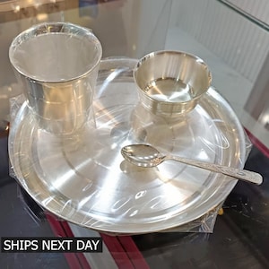 999 Pure Silver Handmade Dinner Set, Silver Plate, Bowl, Glass & Spoon, Silver Baby Dining Set, Silverware Utensils Gift