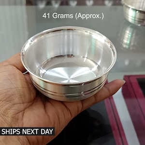 Pure Silver Bowls, Baby Serving Utensils, Silver Katori, Silver Vessels, Real Silver Bowl for Pooja Prasad, Silver Dining Set