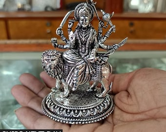 925 Sterling Silver Blessing Goddess Durga Maa Idol Statue Solid Figurine