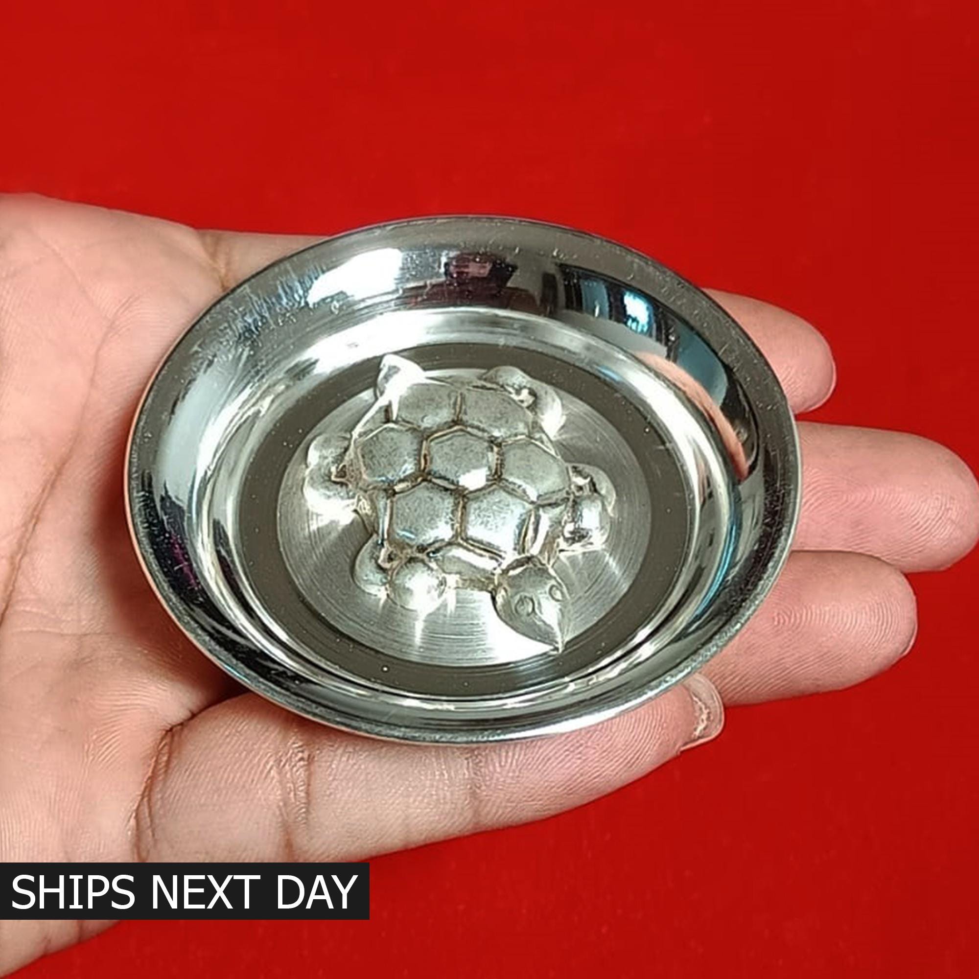 Silver Turtle Figurine, Pure Silver Turtle Statue Idol, Tortoise Sculpture with Plate, Puja Article for Wealth and Prosperity
