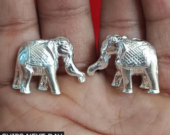 925 Silver Elephant Idol Pair - Blessing, Good Luck Figurines