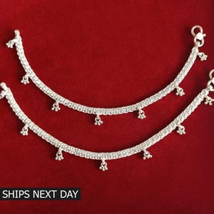 Pure Silver Anklet for Women Handmade Silver Indian Payal Women Anklet Pair 10&quot; inch
