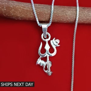 925 sterlingzilveren Lord Shiva Trishul-hangerketting, Idol Lord Shiva, Shiva Trident-medaillon voor mannen en vrouwen