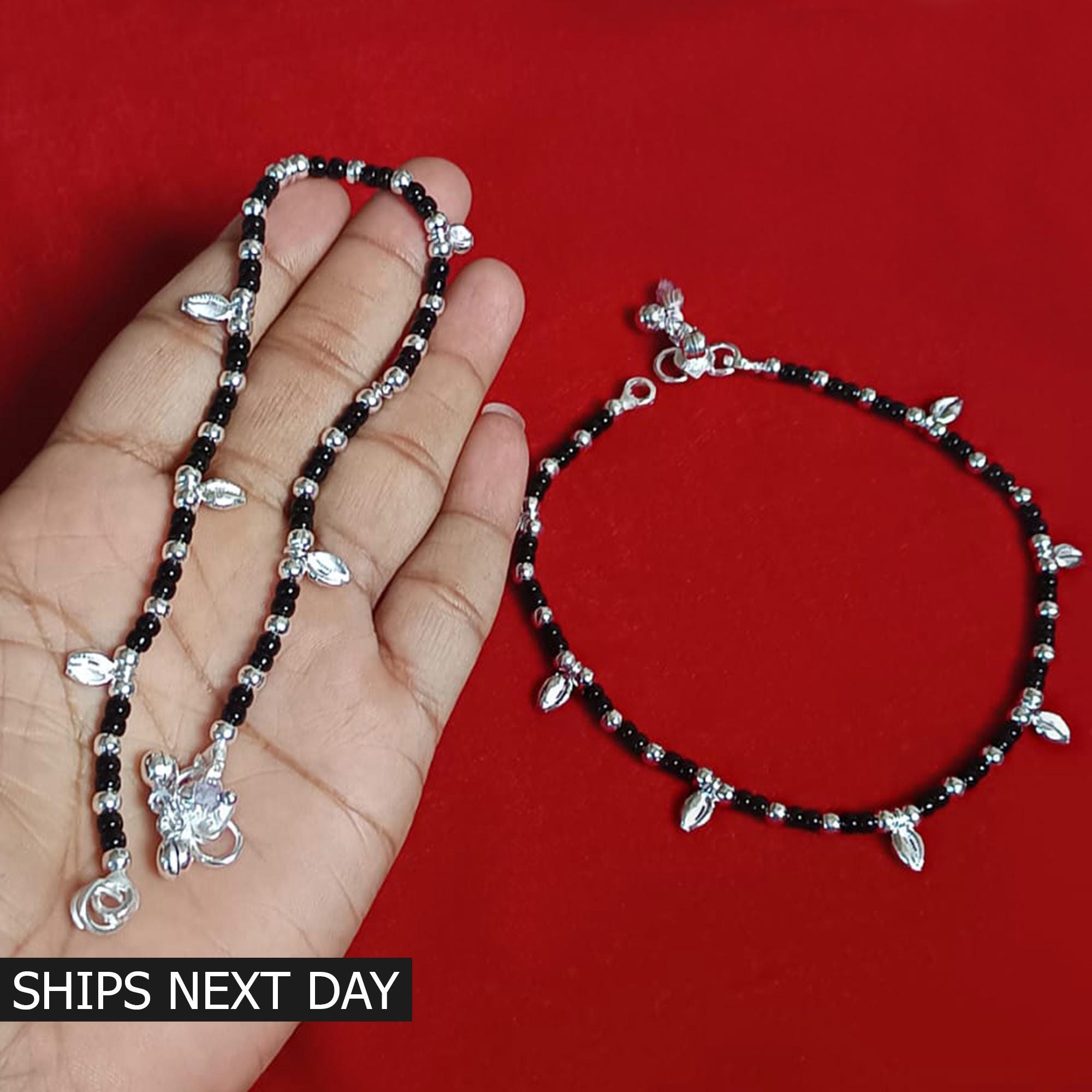 Black Beads Anklet Pair, Pure Silver Anklet, Indian Women Payal - Etsy