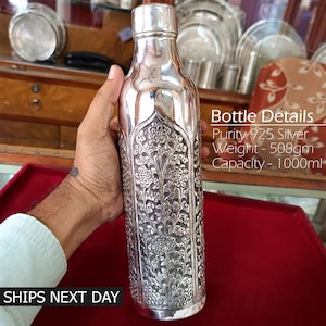 Pure Silver Water Bottle, Drinking Water Silver Bottle, 1 Litter Health Benefit, Kitchen Accessories, Silver Utensils Gift
