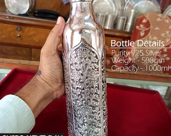 Pure Silver Water Bottle, Drinking Water Silver Bottle, 1 Litter Health Benefit, Kitchen Accessories, Silver Utensils Gift