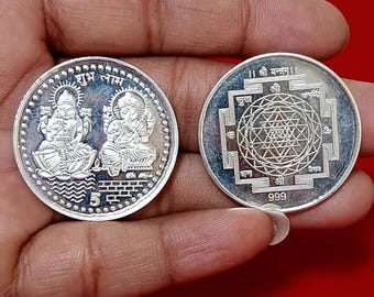 99.90% Pure Silver Lakshmi Ganesh Coin 10 Gram Silver Shri Yantra Wealth and Prosperity Gift BIS Hallmarked