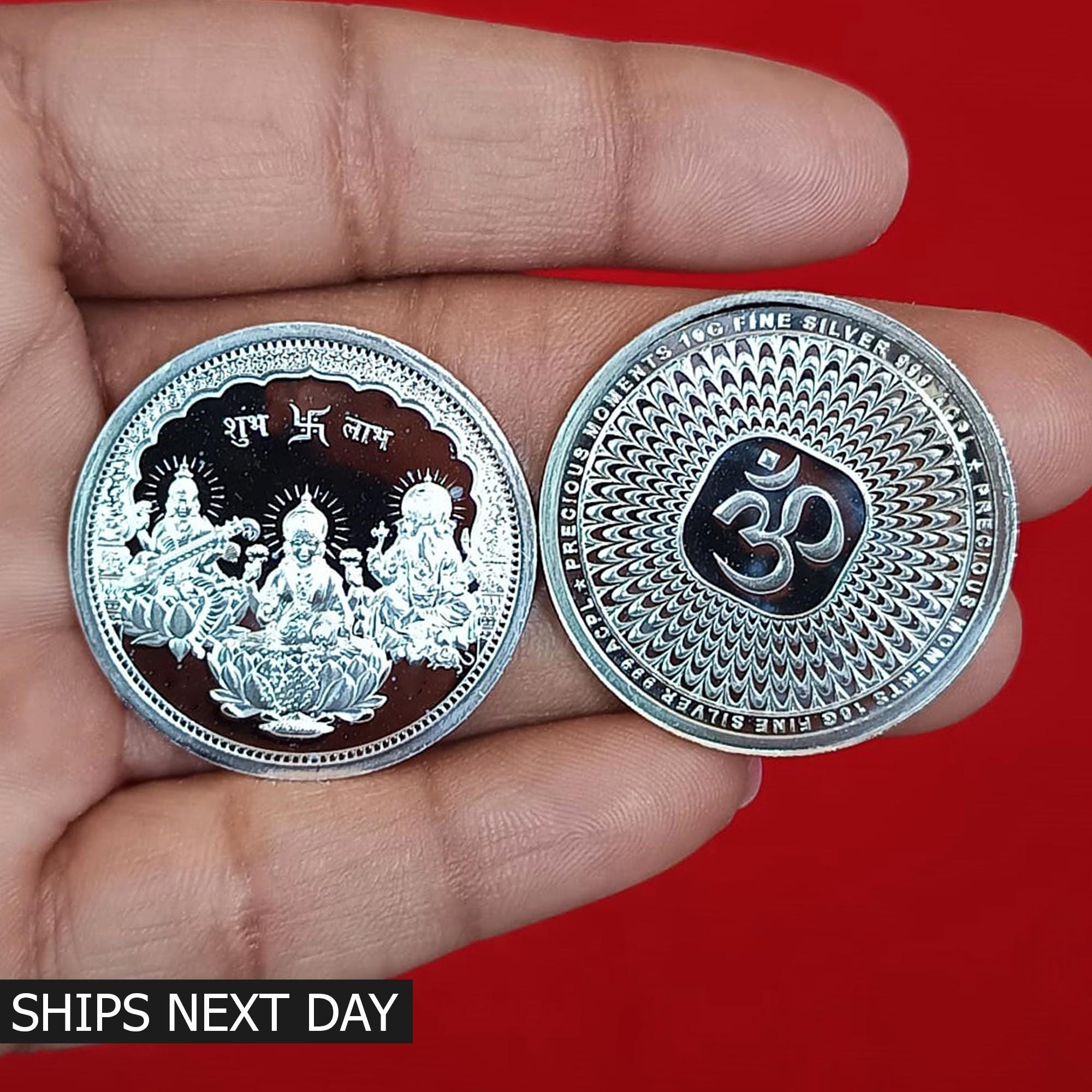 Pure Silver Ganesh Laxmi Saraswati Coin, Religious Gift - Etsy