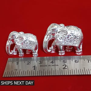 Pure Solid Silver Elephant Statue Idols Trunk Down Elephant 925 Hindu Religious Puja Article Elephant Gifts