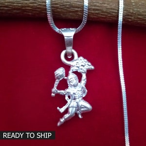 925 Sterling Silver Hanuman with Mountain Pendant, Lord Hanuman God Protection Amulet